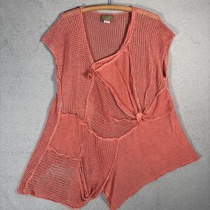 Zuza Bart Top Women’s Size XL Salmon Coral Linen Lagenlook Art To Wear Natural